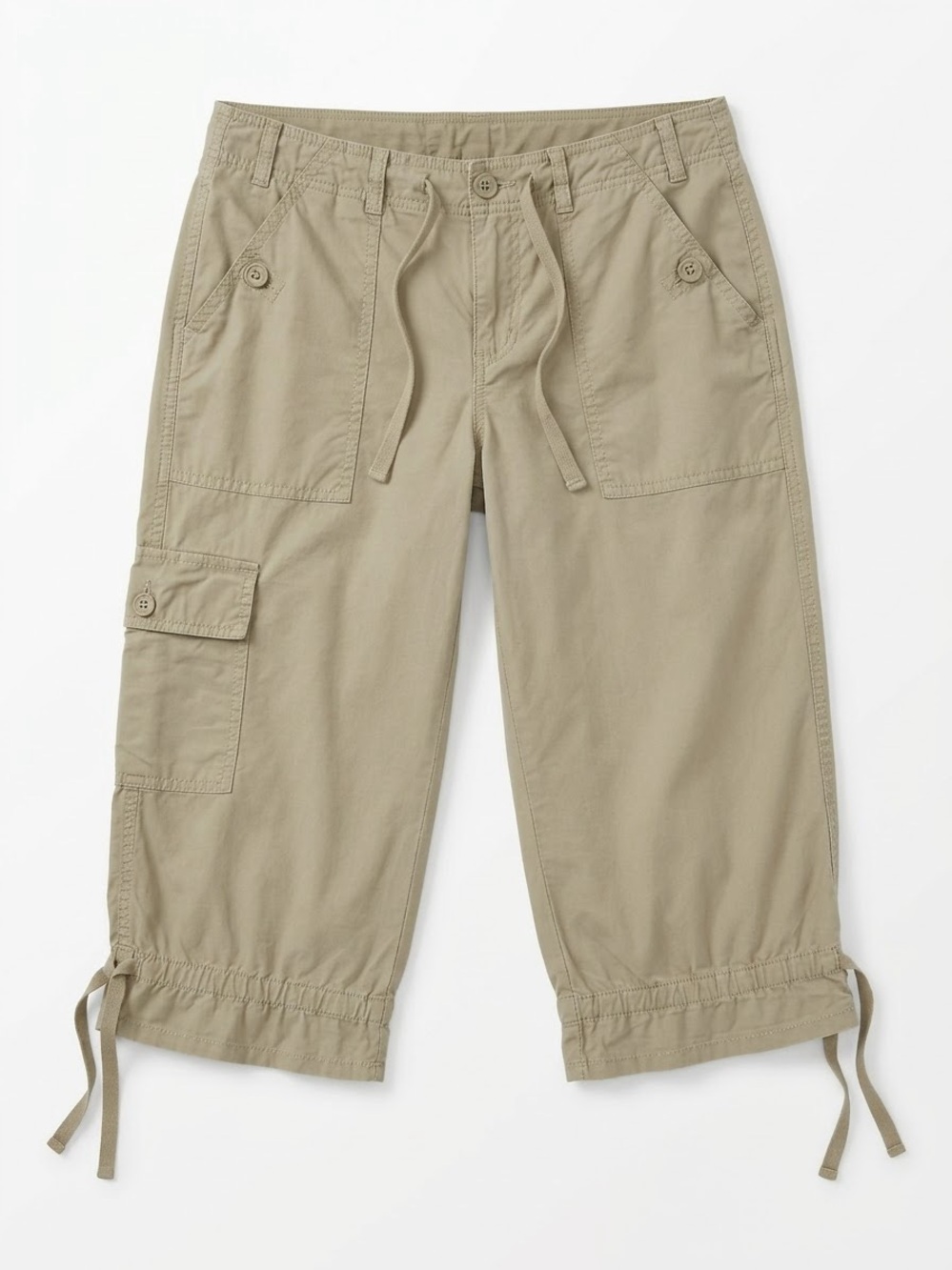 Gap Y2K Khaki Green Cargo Capri Pants Size 8 | Drawstring Cinch Hem & Waist